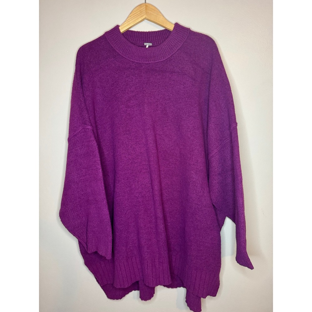 Free People Brookside Oversized Sweater Magenta Purple Crew Neck Knit Medium